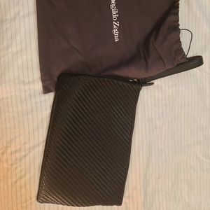 ERMENEGILDO ZEGNA PELLETESSUTA  Black Zip Pouch